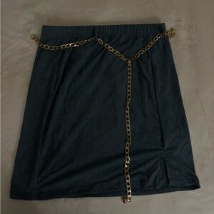 Rainbow Black Skirt with Gold Chain Accent